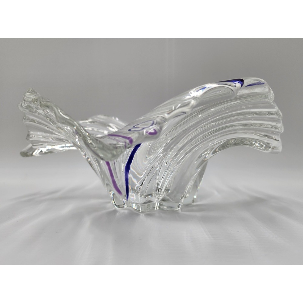 Mikasa Belle Epoque Clear Crystal/Blue Glass Wave Swirl Bowl Centerpiece Dish - Picture 9 of 16
